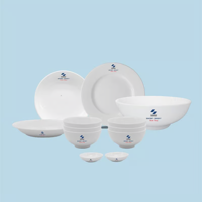 Bộ chén đĩa in logo Mẫu 2