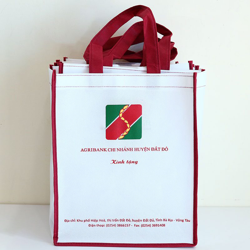 Túi Vải Không Dệt Đựng Hộp Quà Tặng Màu Trắng Viền Đỏ TKD118 In Logo
